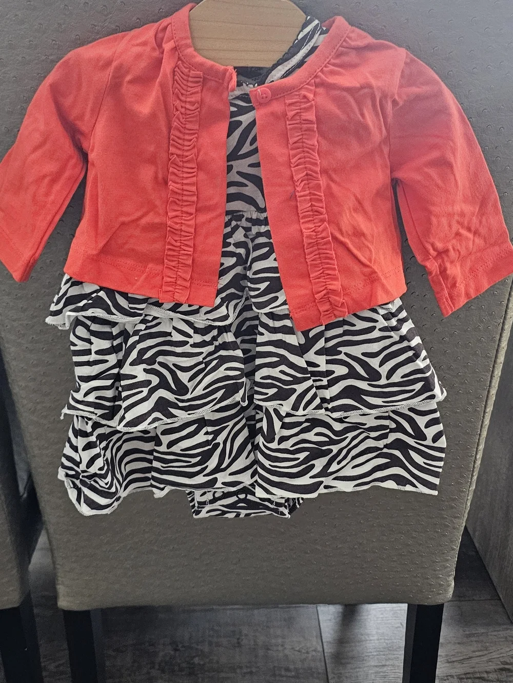 Zebra Print Tiered Ruffle Dress with Coral Flower
